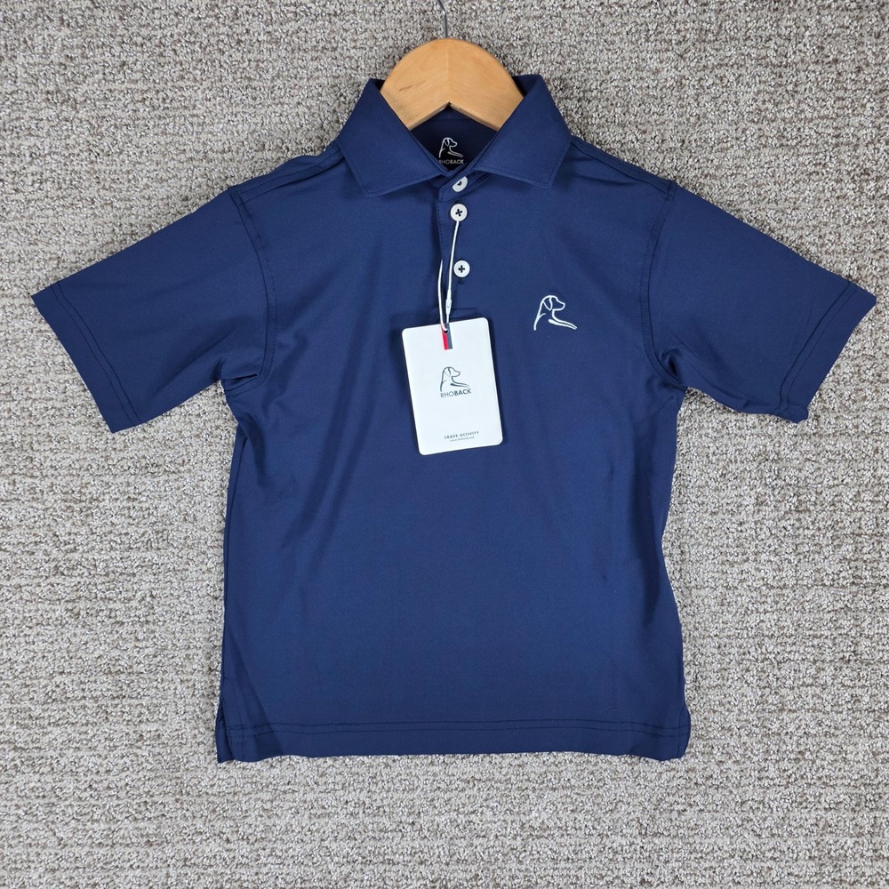 Rhoback Youth Polo Shirt Boys Kids XS Fleet Navy SS Performance